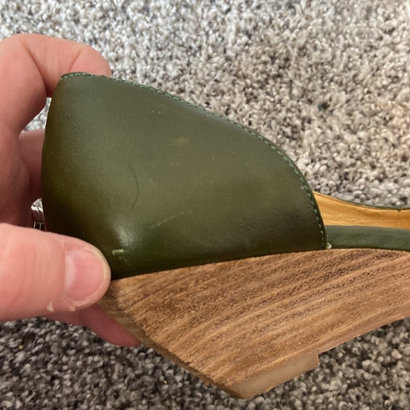 Seychelles Retro Green, Burgundy, and Brown Peep Toe Wedges Size 8 - Picture 6 of 10